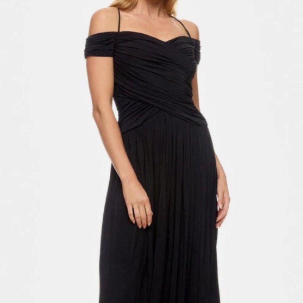 EUC Rosetta Getty Collective Off The Shoulder Black Dress Ruched Midi (Size 6)